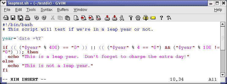 year=`date +%Y`; if (( ("$year" % 400) == "0" )) || (( ("$year" % 4 == "0") && ("$year" % 100 != "0") )); then echo "Année bissextile."; else echo "Année non bissextile"; fi